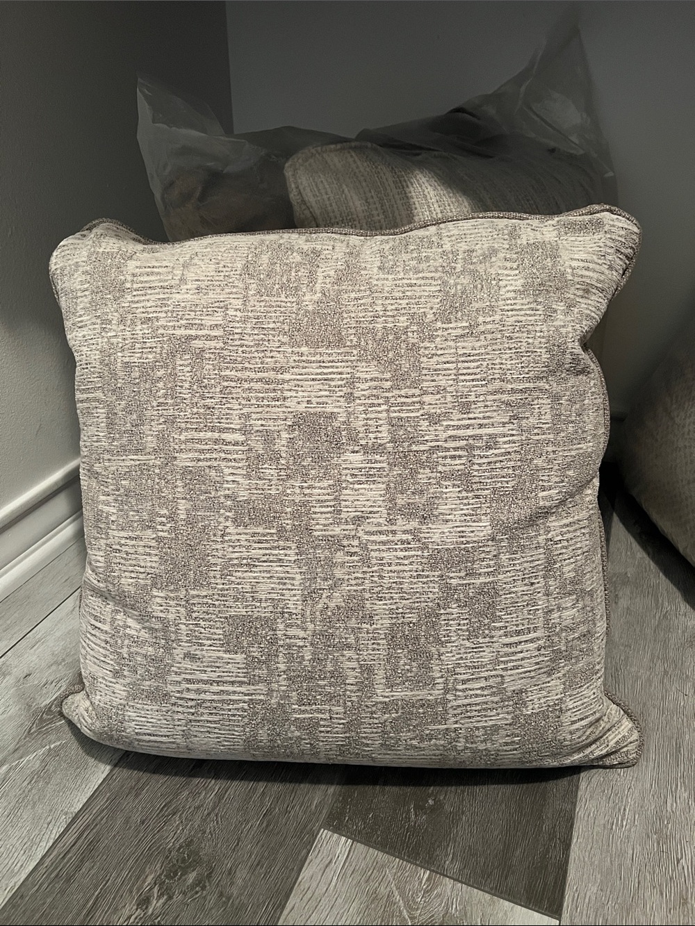 Neutral Textured Throw Pillow - Unbranded Gray/Cream Accent